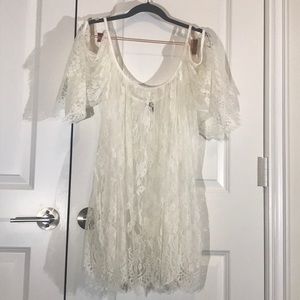 Cold shoulder lace swim cover white